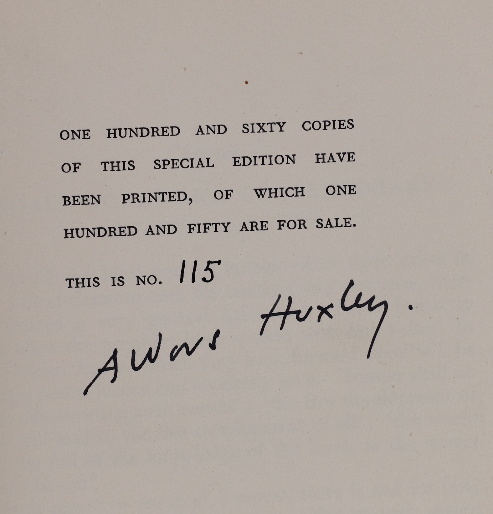 Huxley, Aldous - Ends and Means. An Enquiry into the Nature of Ideals and into the Methods Employed for their Realization, 1st edition, number 115 of 160, signed by the author, 8vo, quarter yellow cloth with patterned bo